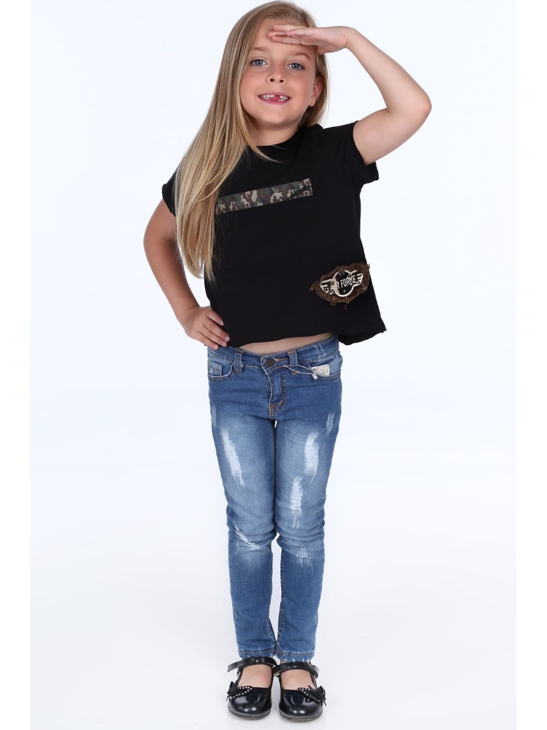 T-Shirt mit Tarndetails, schwarz NDZ8641 – Online-Shop – Boutique